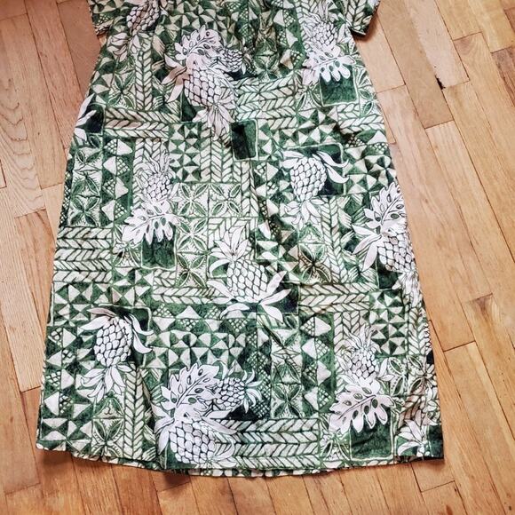 Jade Fashions Made In Hawaii Green Ivory Pineapple Short Sleeve Midi Dress - Picture 6 of 7